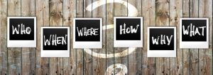 photo of six words "who, when, where, how, why, what" agains a barn board background